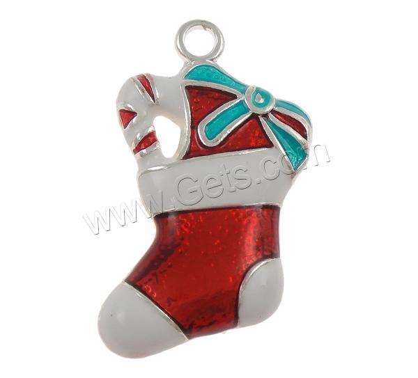 Zinc Alloy Christmas Pendants, Christmas Sock, plated, Christmas jewelry & Customized & enamel, more colors for choice, 15x26x3mm, Hole:Approx 2mm, Sold By PC