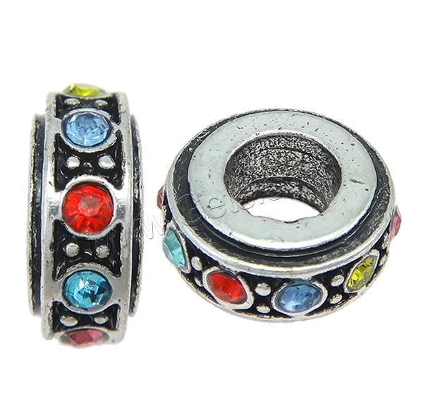 Rhinestone Zinc Alloy European Beads, Rondelle, plated, Customized & without troll & with rhinestone, more colors for choice, 5x11mm, Hole:Approx 5.5mm, Sold By PC