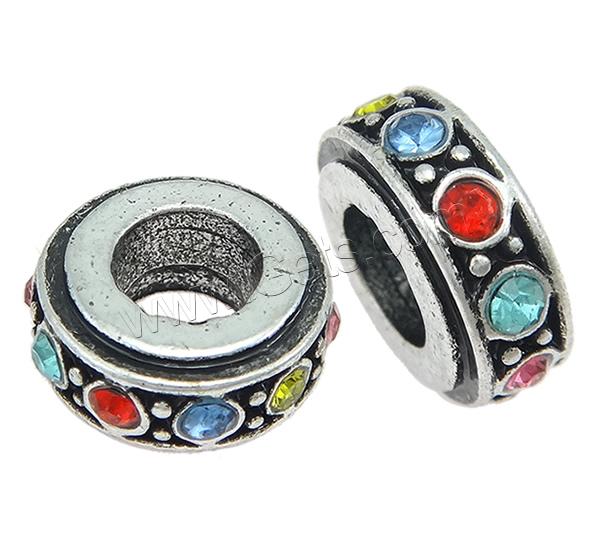 Rhinestone Zinc Alloy European Beads, Rondelle, plated, Customized & without troll & with rhinestone, more colors for choice, 5x11mm, Hole:Approx 5.5mm, Sold By PC