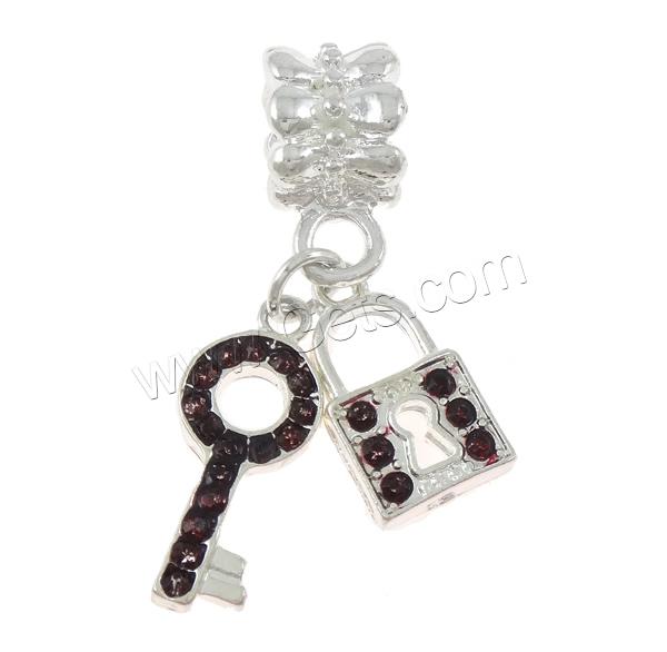 pendentifs European en alliage zinc, alliage de zinc, cadnas, Placage, Personnalisé & sans filetage & avec strass, plus de couleurs à choisir, 9x33x7mm, Trou:Environ 5mm, Vendu par PC