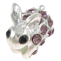 Rhinestone Zinc Alloy European Beads, Rabbit, plated, Customized & without troll & with rhinestone Approx 5mm 