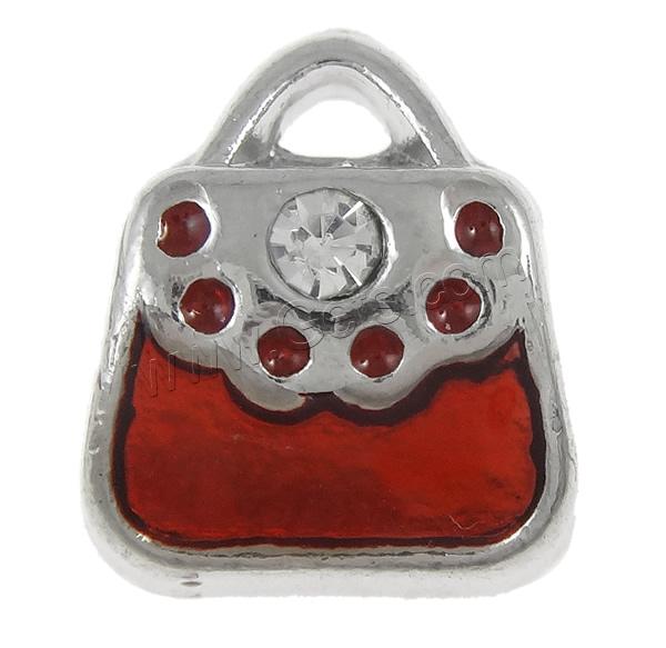 Enamel Zinc Alloy European Beads, Handbag, plated, Customized & without troll & with rhinestone, more colors for choice, 9x11x9mm, Hole:Approx 5mm, Sold By PC