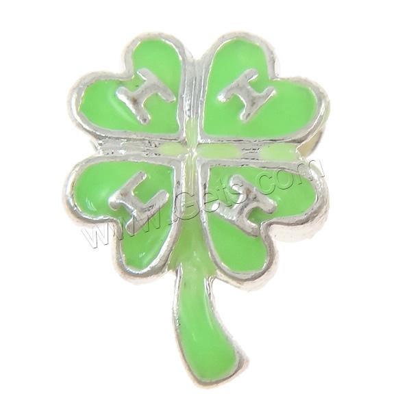 Zinc Alloy European Alphabet Beads, Four Leaf Clover, plated, Customized & with letter pattern & without troll & enamel, more colors for choice, 11x16x7mm, Hole:Approx 5mm, Sold By PC
