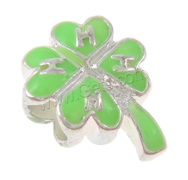 Zinc Alloy European Alphabet Beads, Four Leaf Clover, plated, Customized & with letter pattern & without troll & enamel, more colors for choice, 11x16x7mm, Hole:Approx 5mm, Sold By PC