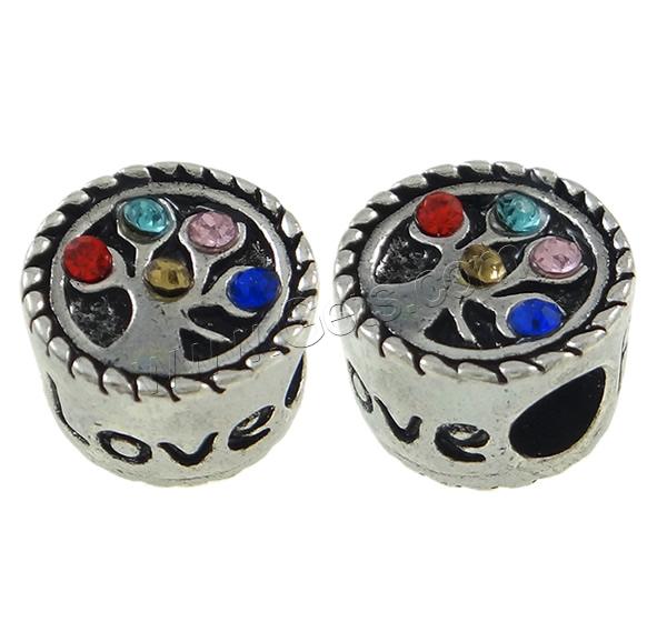 Perles European de stras d'alliage de Zinc , pilier, mot amour, Placage, Personnalisé & avec le motif de lettre & avec strass, plus de couleurs à choisir, 12x9mm, Trou:Environ 4.5mm, Vendu par PC