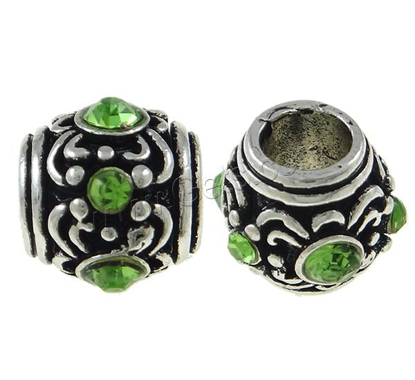 Rhinestone Zinc Alloy European Beads, Drum, plated, Customized & without troll & with rhinestone, more colors for choice, 12x10mm, Hole:Approx 4.5mm, Sold By PC