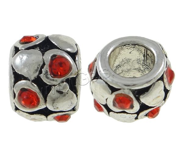 Rhinestone Zinc Alloy European Beads, Drum, plated, Customized & without troll & with rhinestone, more colors for choice, 10x7mm, Hole:Approx 5mm, Sold By PC