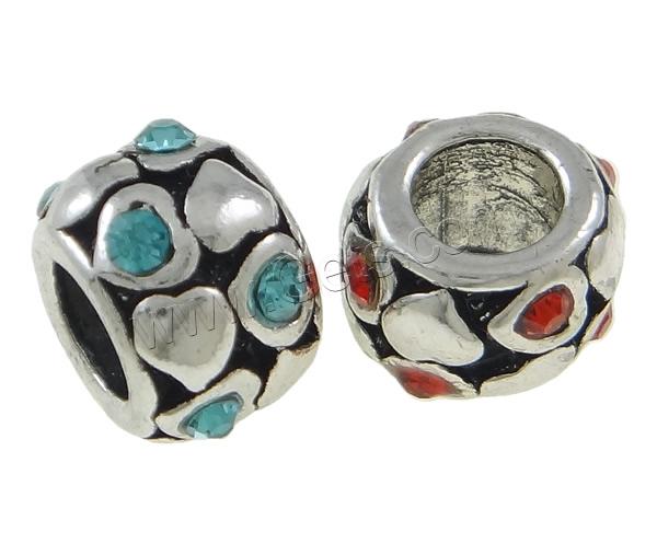 Rhinestone Zinc Alloy European Beads, Drum, plated, Customized & without troll & with rhinestone, more colors for choice, 10x7mm, Hole:Approx 5mm, Sold By PC