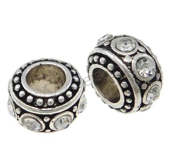 Rhinestone Zinc Alloy European Beads, Rondelle, plated, Customized & without troll & with rhinestone, more colors for choice, 11x6mm, Hole:Approx 4.5mm, Sold By PC