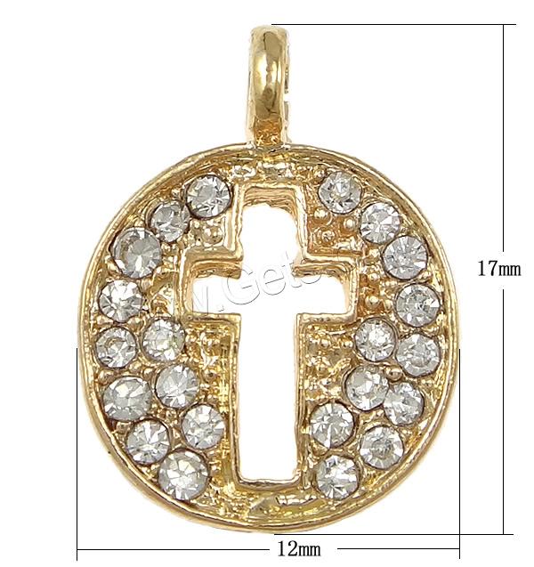 Zinc Alloy Rhinestone Pendants, Flat Round, plated, Customized & with rhinestone, more colors for choice, nickel, lead & cadmium free, 12x17x2mm, Hole:Approx 2mm, Sold By PC
