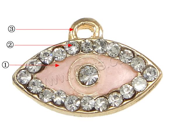 Zinc Alloy Evil Eye Pendant, plated, Customized & enamel & with rhinestone, more colors for choice, nickel, lead & cadmium free, 15x10x2mm, Hole:Approx 1.5mm, Sold By PC