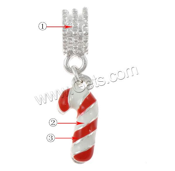European Christmas Pendant, Zinc Alloy, Christmas Candy Cane, plated, Christmas jewelry & Customized & without troll & enamel, more colors for choice, 8x31x3mm, Hole:Approx 5mm, Sold By PC