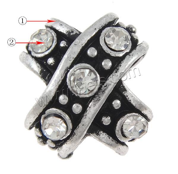 Rhinestone Zinc Alloy European Beads, Letter X, plated, Customized & without troll & with rhinestone, more colors for choice, 12x12x10mm, Hole:Approx 5mm, Sold By PC