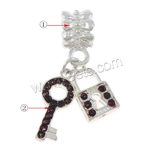 pendentifs European en alliage zinc, alliage de zinc, cadnas, Placage, Personnalisé & sans filetage & avec strass, plus de couleurs à choisir, 9x33x7mm, Trou:Environ 5mm, Vendu par PC