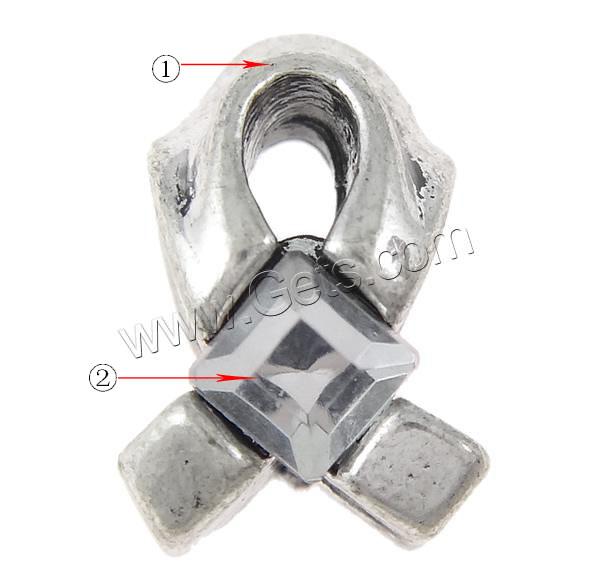Awareness Ribbon Bead, Zinc Alloy, with Glass, plated, Customized & without troll, more colors for choice, 9x13x10mm, Hole:Approx 5mm, Sold By PC