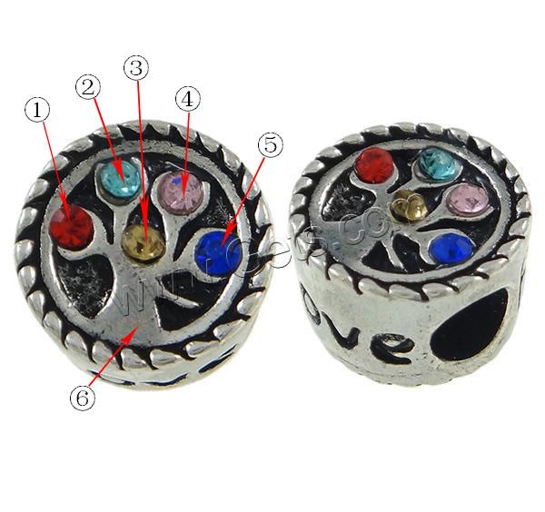 Perles European de stras d'alliage de Zinc , pilier, mot amour, Placage, Personnalisé & avec le motif de lettre & avec strass, plus de couleurs à choisir, 12x9mm, Trou:Environ 4.5mm, Vendu par PC