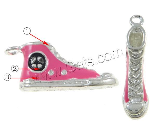 Zinc Alloy Shoes Pendants, plated, Customized & enamel, more colors for choice, 31x12x9mm, Hole:Approx 2mm, Sold By PC