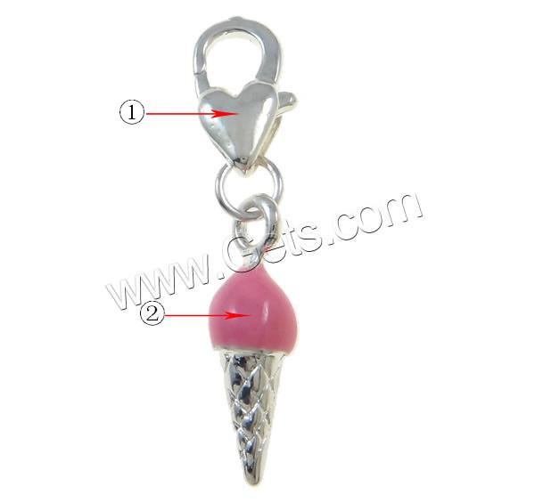 Zinc Alloy Lobster Clasp Charm, Ice Cream, plated, Customized & enamel, more colors for choice, 6x32.5x6mm, Hole:Approx 3x5mm, Sold By PC