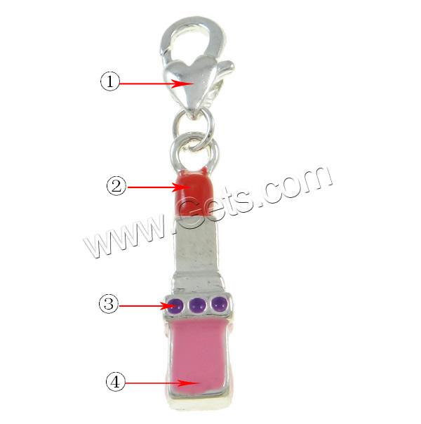 Zinc Alloy Lobster Clasp Charm, Lipstick, plated, Customized & enamel, more colors for choice, 6x39x6mm, Hole:Approx 3x5mm, Sold By PC