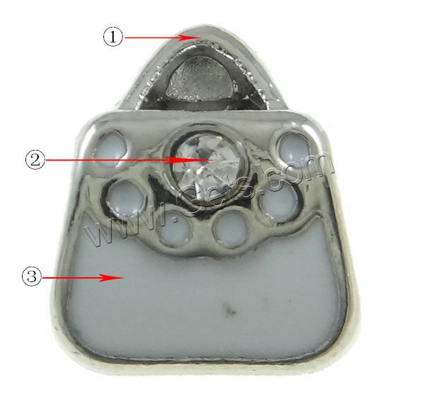 Gota de Europeo de aleación de zinc con esmalte, Bolso de Mano, chapado, Modificado para requisitos particulares & sin rosca & con diamantes de imitación, más colores para la opción, 9x11x8mm, agujero:aproximado 4.5mm, Vendido por UD