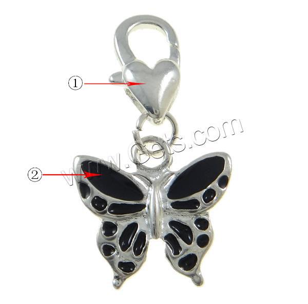 Zinc Alloy Lobster Clasp Charm, Butterfly, plated, Customized & enamel, more colors for choice, 15x27.5x2mm, Hole:Approx 3x5mm, Sold By PC