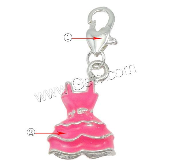 Zinc Alloy Lobster Clasp Charm, Skirt, plated, Customized & enamel, more colors for choice, 14x33x6mm, Hole:Approx 3x5mm, Sold By PC