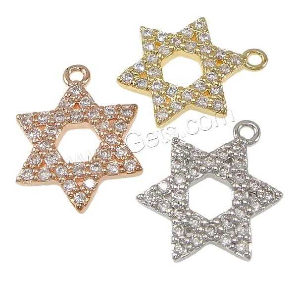 Cubic Zirconia Micro Pave Brass Pendant, Star of David, plated, Judaism Jewelry & micro pave cubic zirconia, more colors for choice, 13x17x2mm, Hole:Approx 1mm, Sold By PC