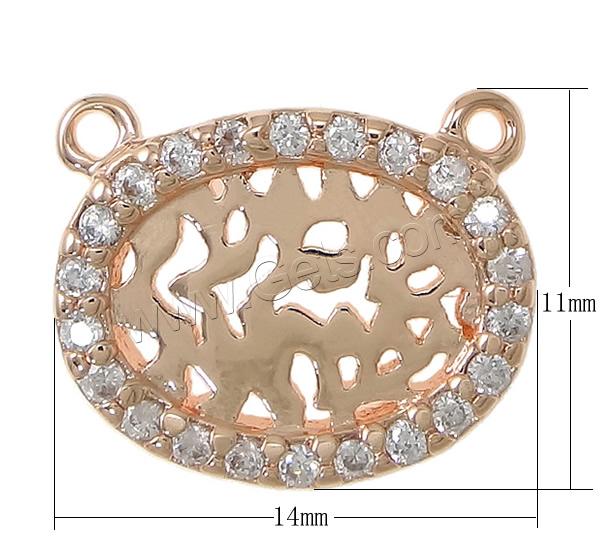 Cubic Zirconia Micro Pave Brass Connector, Flat Oval, plated, micro pave cubic zirconia & 1/1 loop & hollow, more colors for choice, 14x11x2mm, Hole:Approx 1mm, Sold By PC
