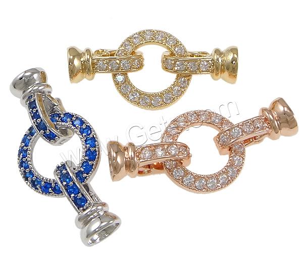 Brass Fold Over Clasp, plated, with end cap & micro pave cubic zirconia, more colors for choice, 31x14x7mm, Inner Diameter:Approx 5mm, Sold By PC