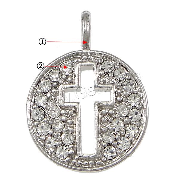 Zinc Alloy Rhinestone Pendants, Flat Round, plated, with rhinestone, more colors for choice, 13x18x2mm, Hole:Approx 2mm, Sold By PC
