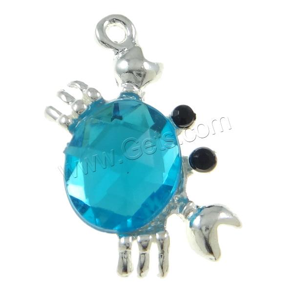 Zinc Alloy Lobster Clasp Charm, with Glass, Crab, plated, Customized & with rhinestone, more colors for choice, 25x13x5mm, Hole:Approx 1mm, Sold By PC