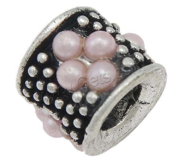 Plastic Zinc Alloy European Beads, Column, plated, Customized & with plastic pearl & without troll, more colors for choice, 11x9mm, Hole:Approx 5mm, Sold By PC