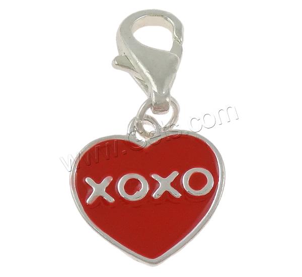 Zinc Alloy Lobster Clasp Charm, Heart, plated, Customized & enamel, more colors for choice, 14x26.5x2mm, Hole:Approx 4x4mm, Sold By PC
