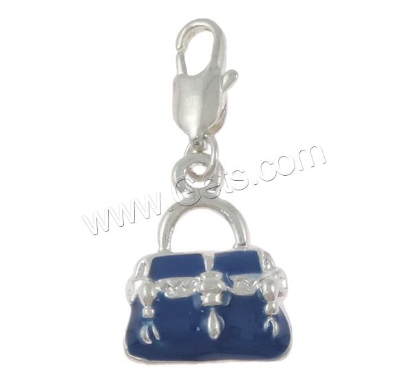 Zinc Alloy Lobster Clasp Charm, Handbag, plated, Customized & enamel, more colors for choice, 14x30x4.5mm, Hole:Approx 3x5mm, Sold By PC