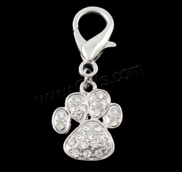 Zinc Alloy Lobster Clasp Charm, Claw, plated, Customized & with rhinestone, more colors for choice, 11x47x3mm, Hole:Approx 7x9mm, Sold By PC