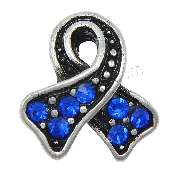 Awareness Ribbon Bead, Zinc Alloy, plated, Customized & without troll & with rhinestone, more colors for choice, 12x13x10mm, Hole:Approx 5mm, Sold By PC