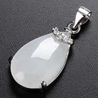 Jadeite Pendant, with 925 Sterling Silver, Teardrop, natural, with rhinestone Approx 1-2mm 