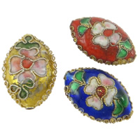 Filigree Cloisonne Beads, Oval, with flower pattern, Grade A 