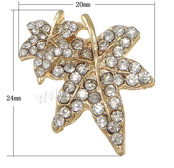 Zinc Alloy Leaf Pendants, plated, with rhinestone, more colors for choice, nickel, lead & cadmium free, 20x24x3mm, Hole:Approx 2mm, Sold By PC