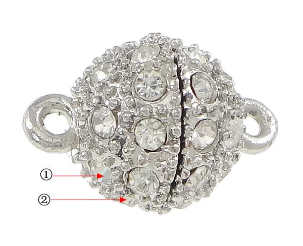 Zinc Alloy Magnetic Clasp, Oval, plated, with loop & with rhinestone, more colors for choice, nickel, lead & cadmium free, 20x14x14mm, Hole:Approx 2mm, Sold By PC