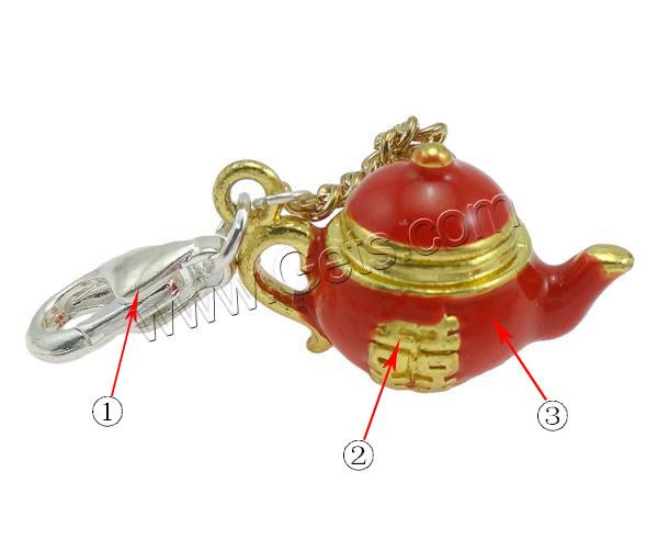 Zinc Alloy Lobster Clasp Charm, Teapot, plated, Customized & enamel, more colors for choice, 12x33x12mm, Hole:Approx 4x4mm, Sold By PC