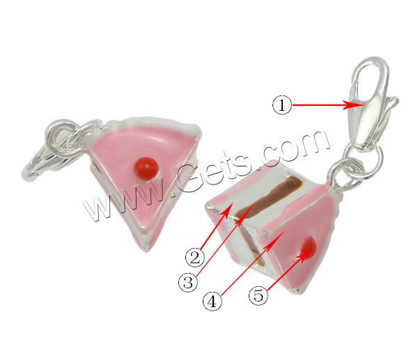 Zinc Alloy Lobster Clasp Charm, Cake, plated, Customized & enamel, more colors for choice, 12x24x10.5mm, Hole:Approx 2x4mm, Sold By PC