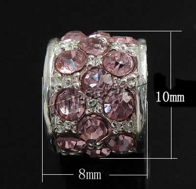 Rhinestone European Beads, with Zinc Alloy, Tube, without troll, more colors for choice, nickel, lead & cadmium free, 10x8mm, Hole:Approx 6mm, Sold By PC