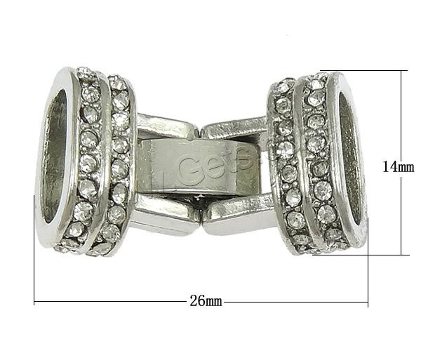 Zinc Alloy Fold Over Clasp, plated, Customized & with rhinestone, more colors for choice, nickel, lead & cadmium free, 26x14x9mm, Hole:Approx 5x10mm, Sold By PC
