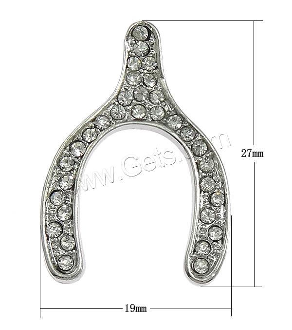 Zinc Alloy Rhinestone Pendants, Wishbone, plated, Customized & with rhinestone, more colors for choice, nickel, lead & cadmium free, 19x27x2mm, Hole:Approx 2x5mm, Sold By PC