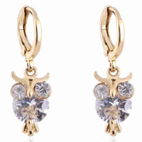 Gets® Jewelry Earring, Brass, Owl, 18K gold plated, with cubic zirconia nickel, lead & cadmium free, 7mm 