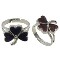 Mood Finger Ring, Brass, with Iron, Four Leaf Clover, platinum color plated, adjustable & change their color according to the temperature, nickel, lead & cadmium free US Ring .5 