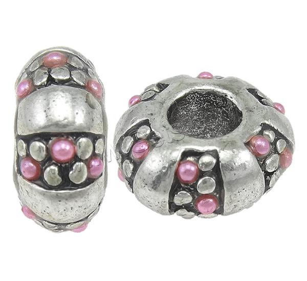 Plastic Zinc Alloy European Beads, Rondelle, plated, Customized & with plastic pearl & without troll, more colors for choice, 6x7mm, Hole:Approx 5mm, Sold By PC