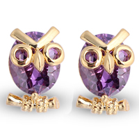 Gets® Jewelry Earring, Brass, Owl, 18K gold plated, with cubic zirconia nickel, lead & cadmium free, 14mm