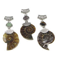 Gemstone Brass Pendants, with Ammolite Shell & Mixed Material, Conch, platinum color plated nickel, lead & cadmium free, 25-33x60- Approx 
